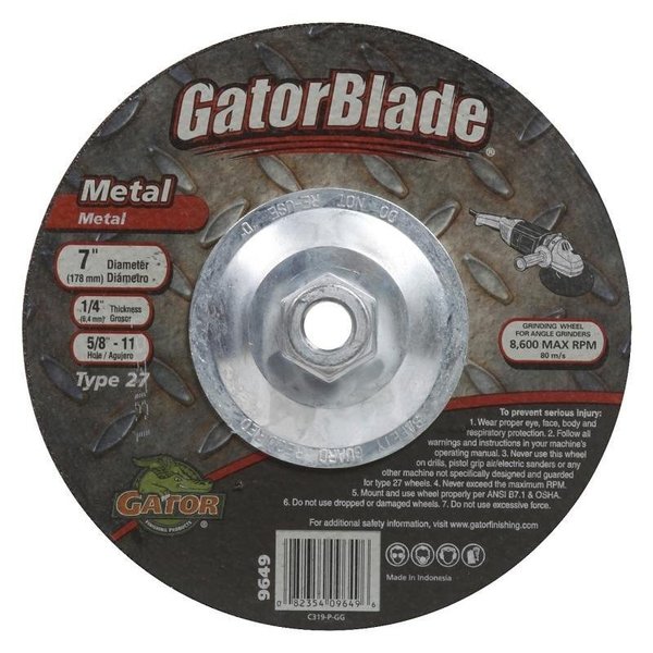 Gatorblade CutOff Wheel, 7 in Dia, 14 in Thick, 5811 in Arbor, 24 Grit, Silicone Carbide Abrasive 9649